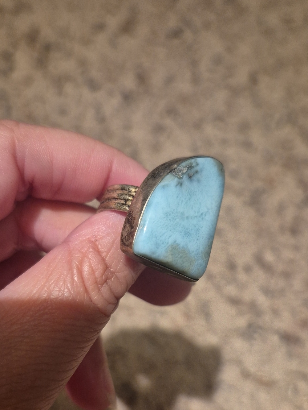 Vintage Sterling Silver Larimar Statement Ring